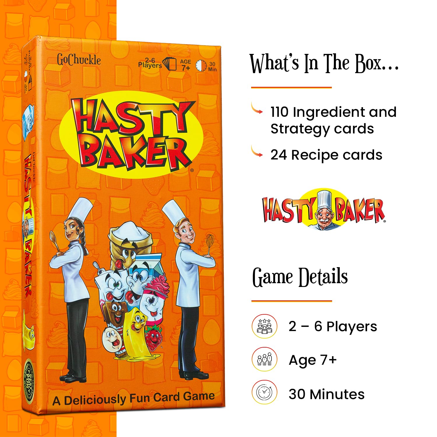 Hasty Baker Family Card Game - A Race to Collect Ingredients and Complete Recipes, for Families, Adults, Kids, Ages 7+, 2-6 Players, by GoChuckle