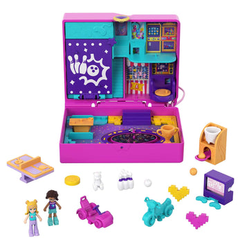 Polly Pocket Compact Playset, Race & Rock Arcade with 2 Micro Dolls & Accessories, Travel Toys with Surprise Reveals