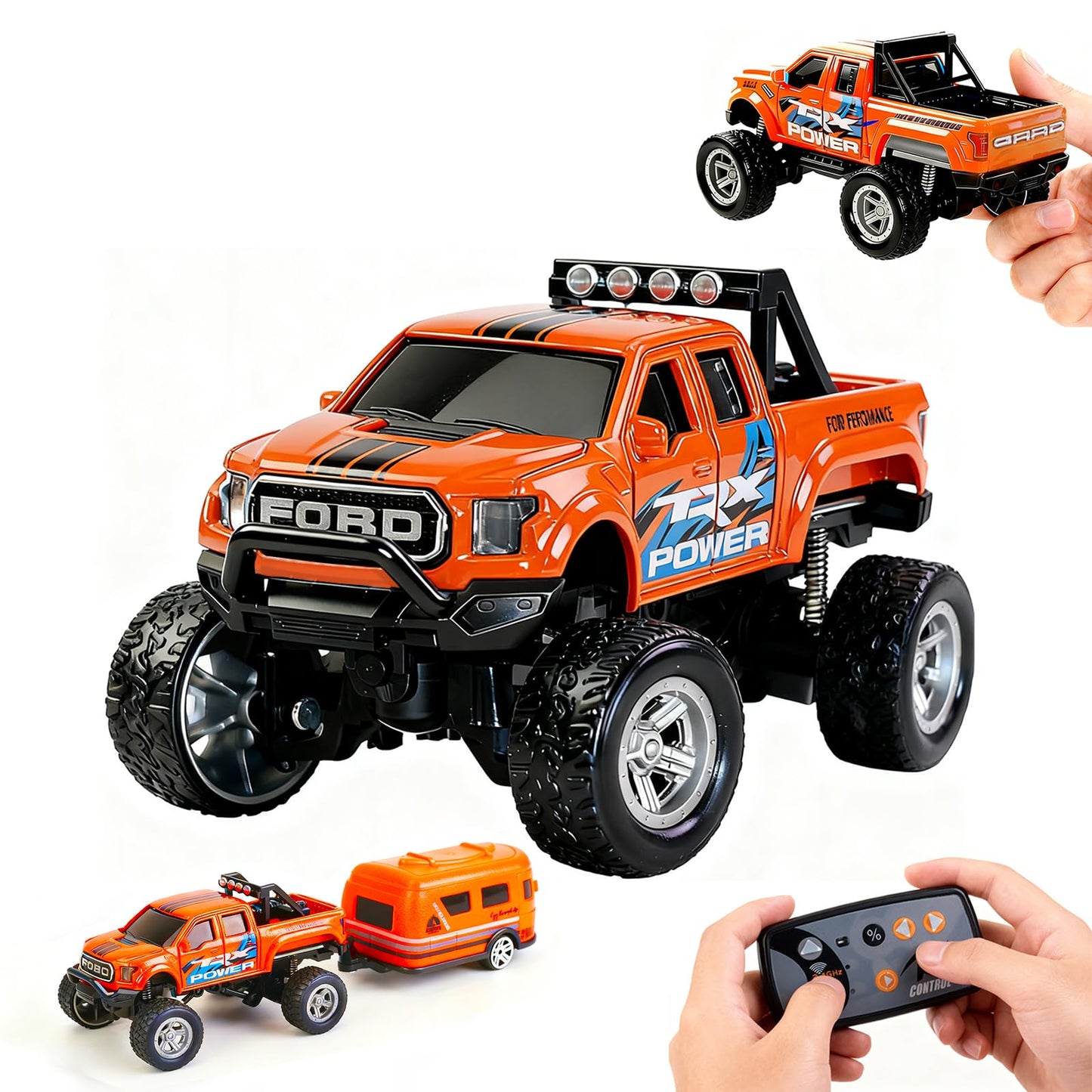 NICETHUMB Mini RC Truck, 1/64 Scale Alloy Monster Truck Remote Control Car