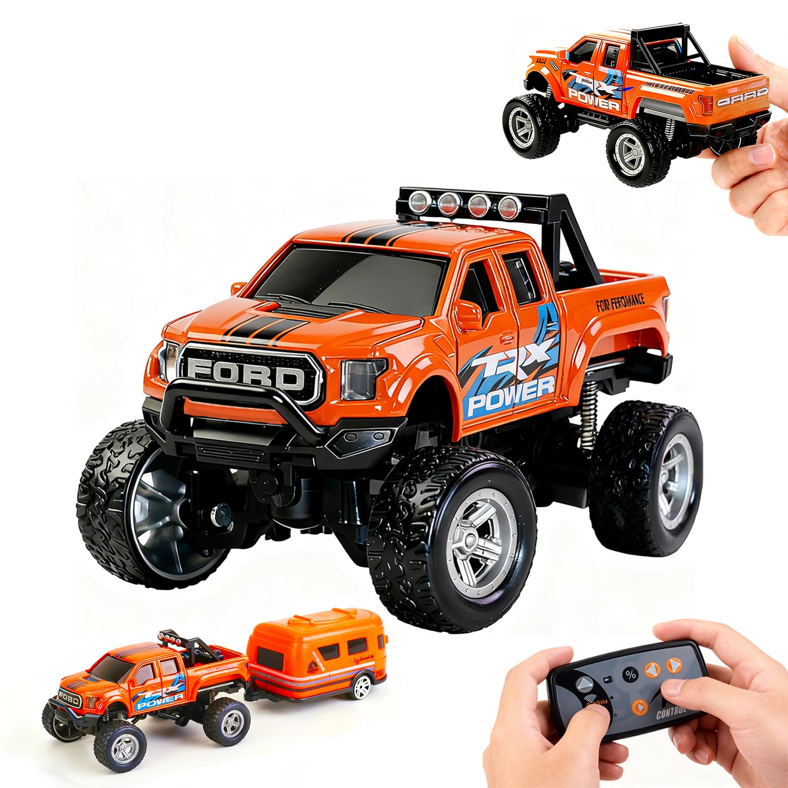 NICETHUMB Mini RC Truck, 1/64 Scale Alloy Monster Truck Remote Control Car