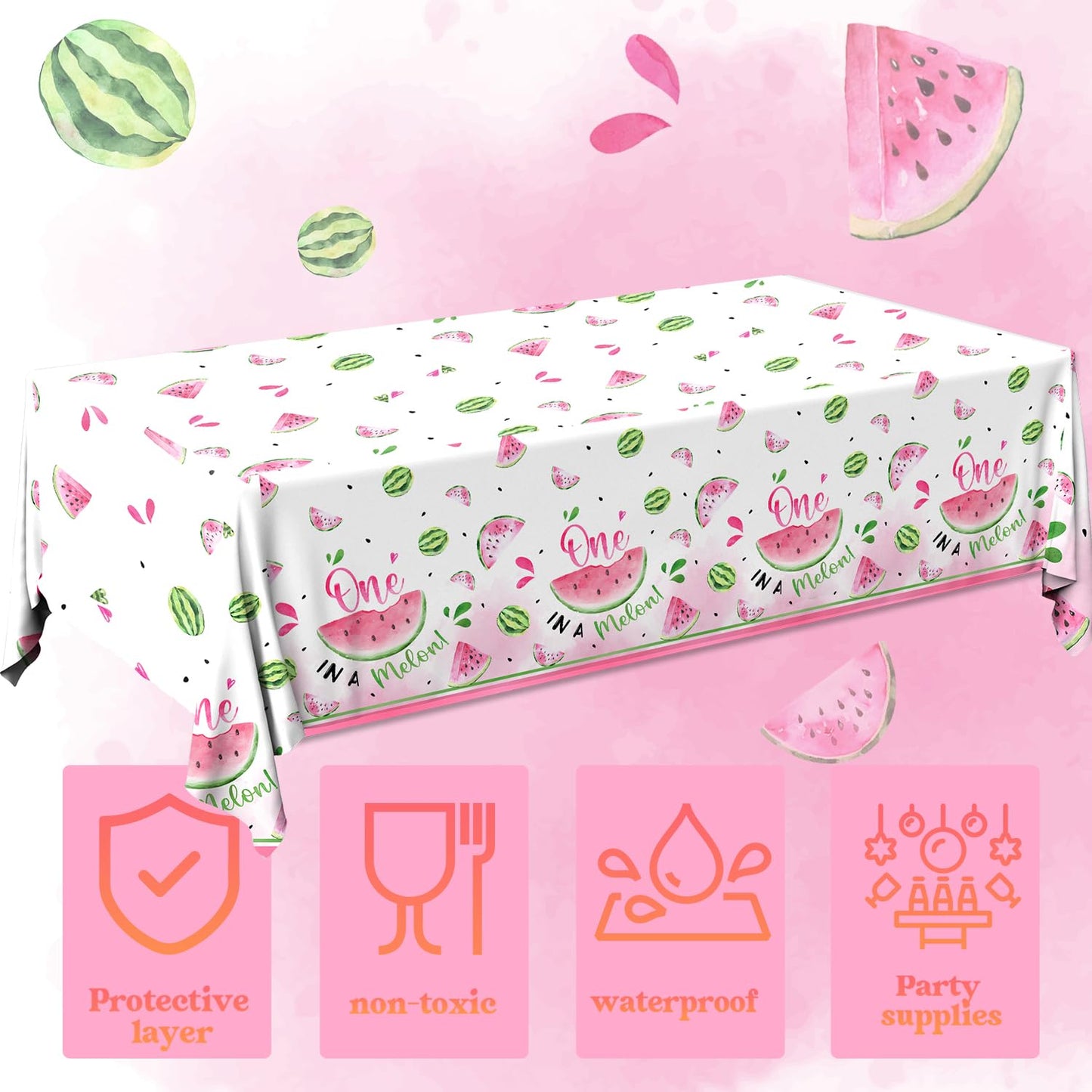 Gupesxu Watermelon Party Supplies,3Pack Watermelon Party Tablecloth One in A Melon Birthday Decorations Summer Theme Table Cover for First