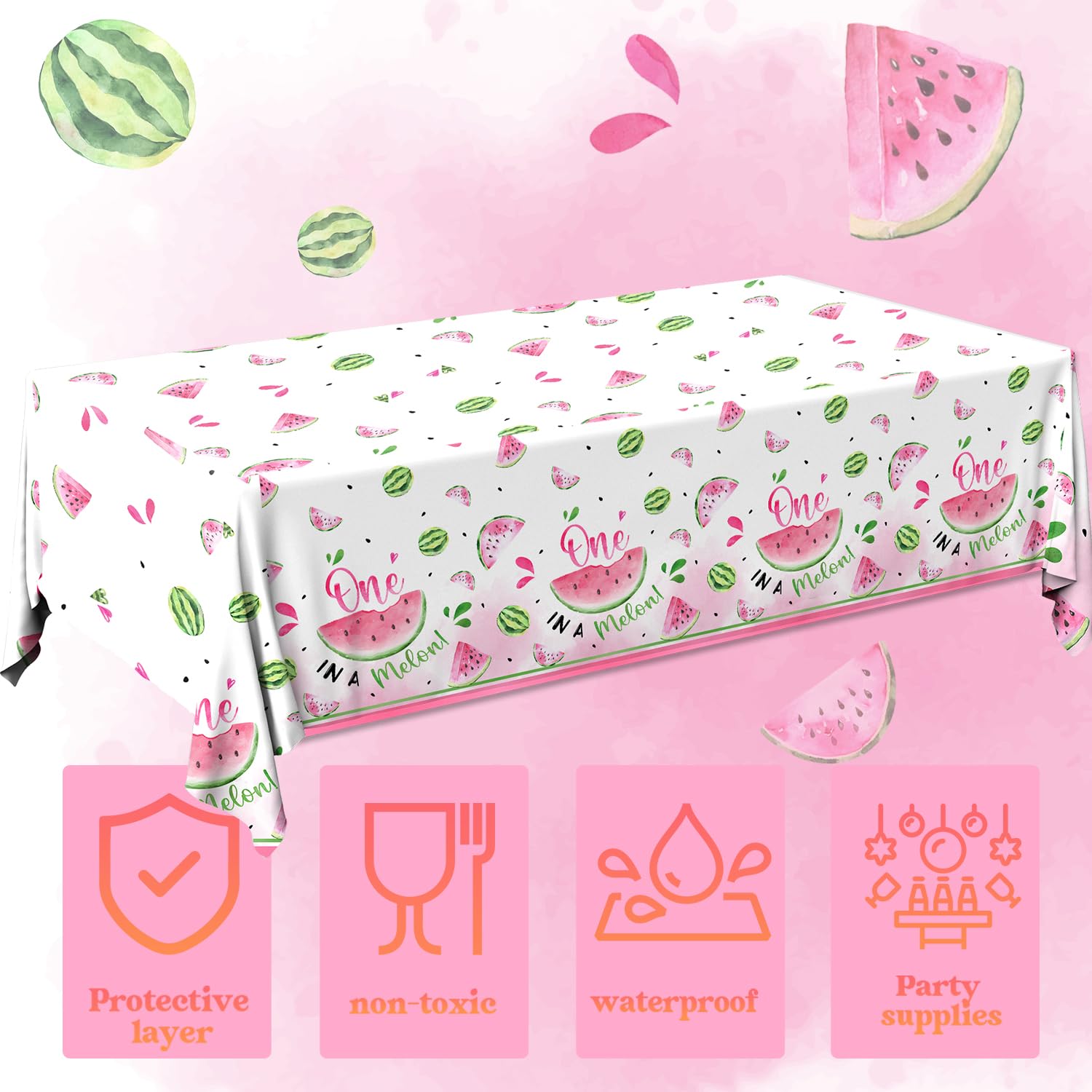 Gupesxu Watermelon Party Supplies,3Pack Watermelon Party Tablecloth One in A Melon Birthday Decorations Summer Theme Table Cover for First