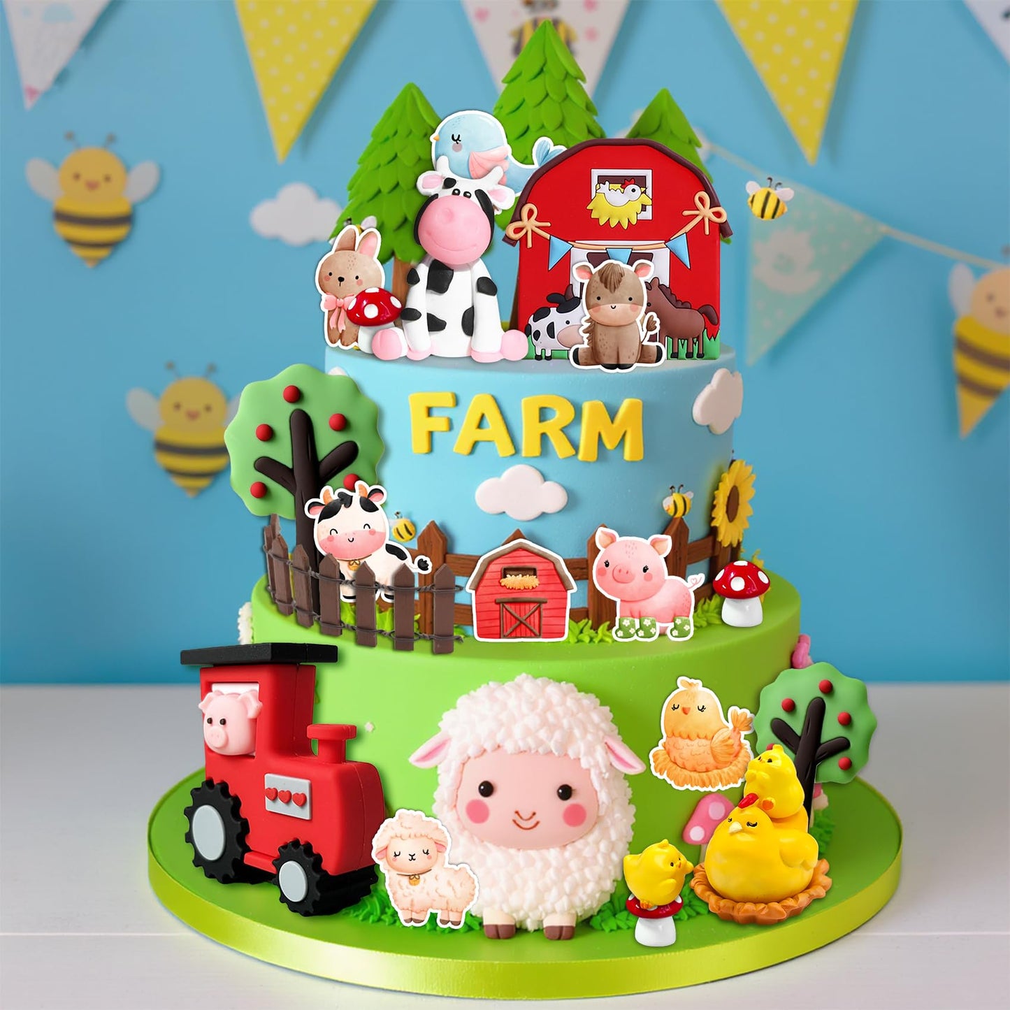 20Pcs Farm Cake Decorations Farm Cake Topper for Animal Farm Baby Shower Supplies