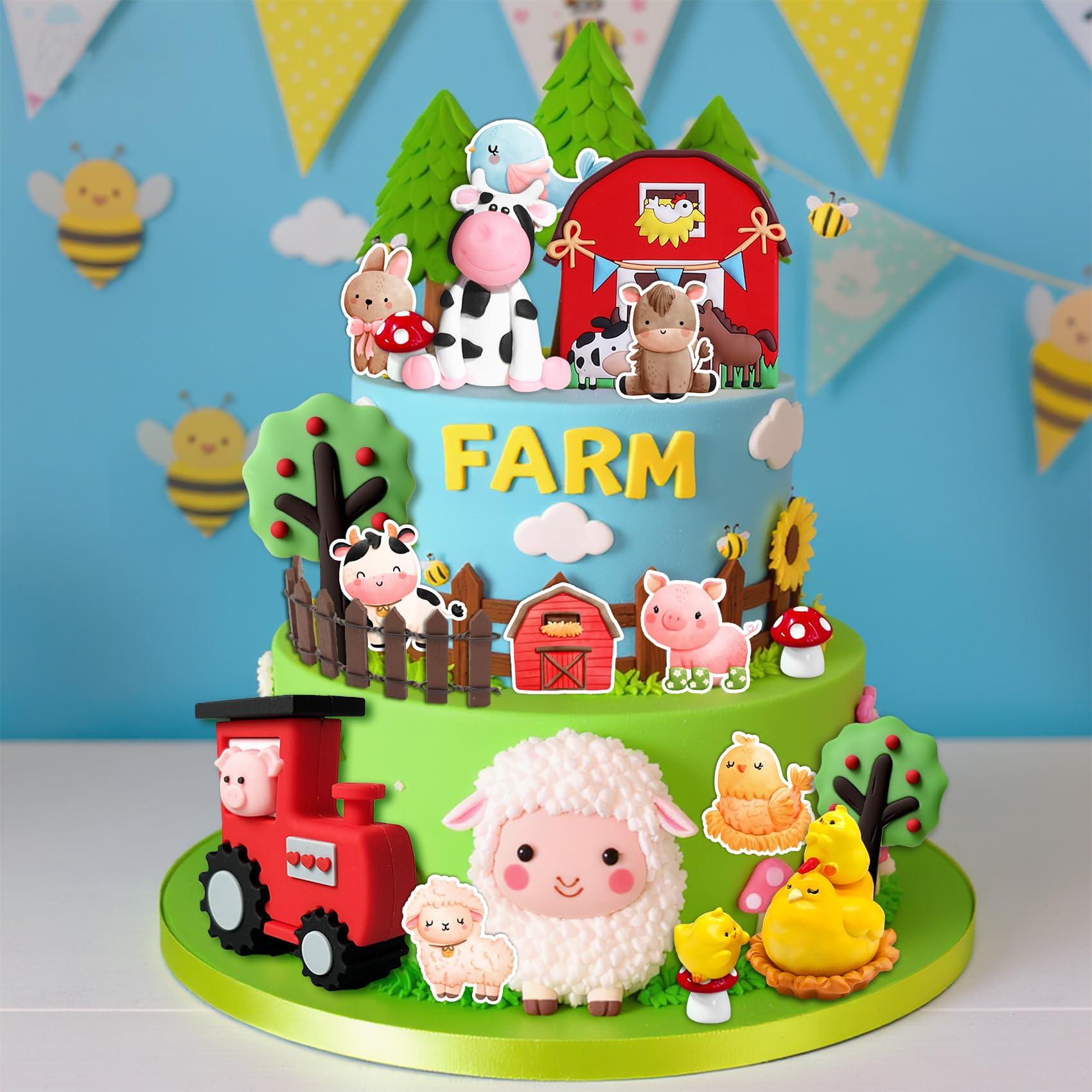 20Pcs Farm Cake Decorations Farm Cake Topper for Animal Farm Baby Shower Supplies