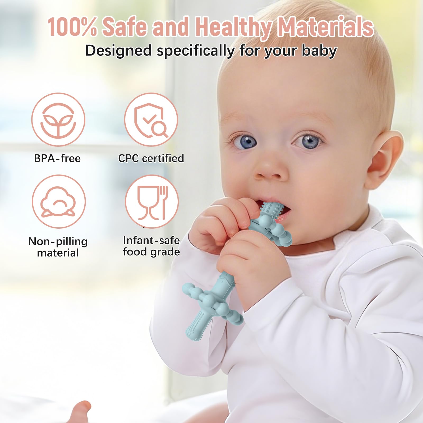 Suhunide 4 Pack Baby Teething Toys - Anti-Choking Design