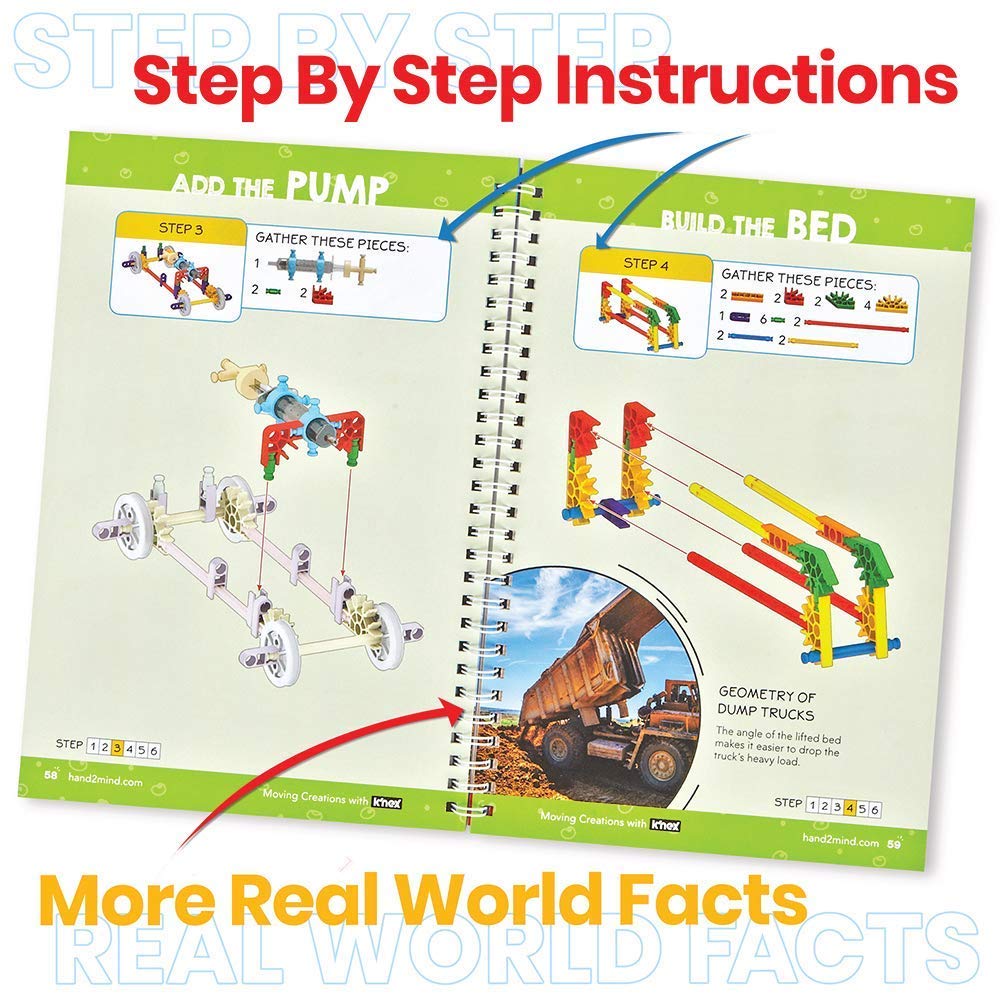 hand2mind Moving Creations with K'NEX, Book and Building Kit for Kids Ages 8-12, 9 Models & 18 Science Experiments, Explore The Science of Air