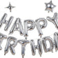 Silver Happy Birthday Banner Balloon Aluminum Foil 16 Inch Letter,10 Inch Five Pointed Star Four Pointed Star Suitable for Kids, Men, Women, Boys