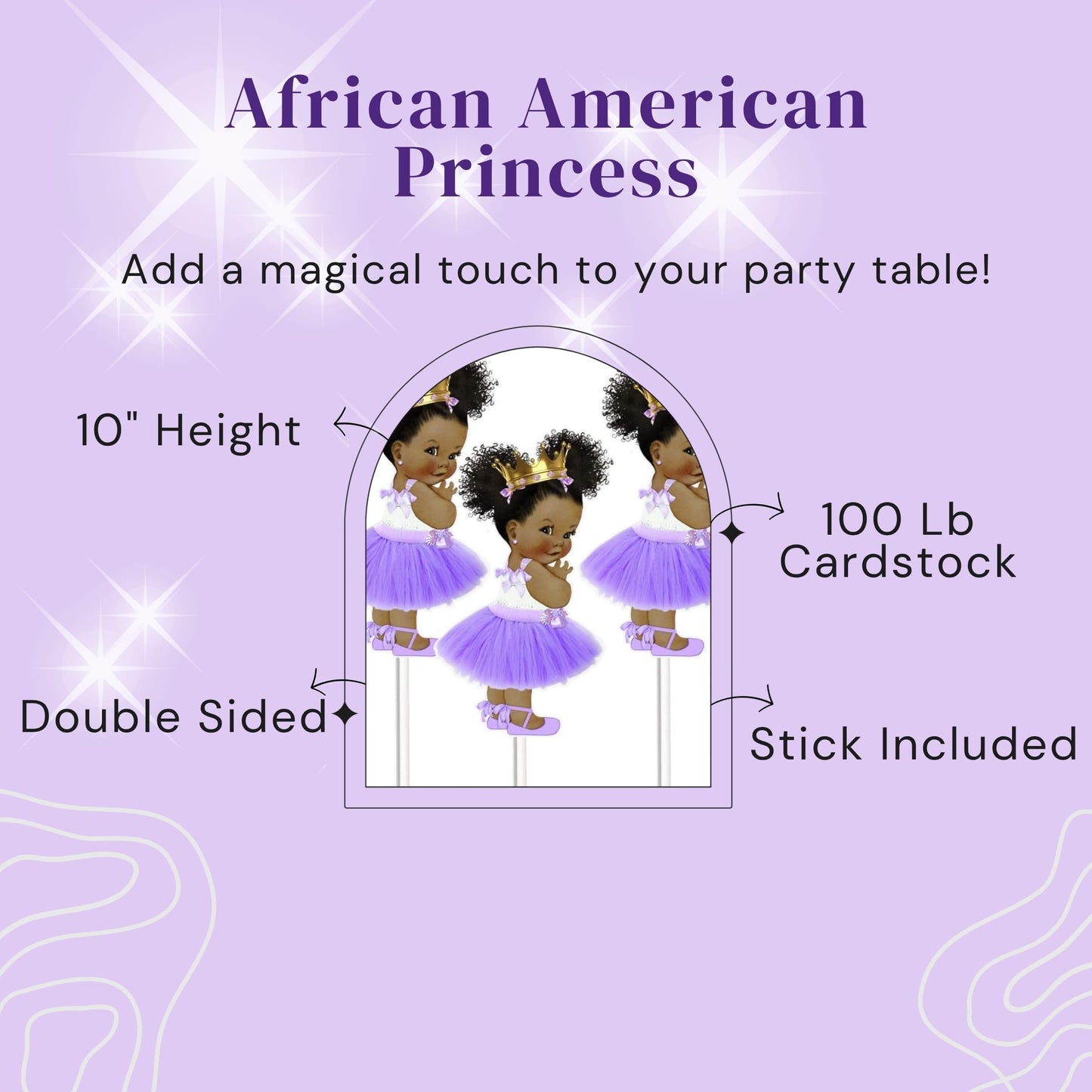 Little Lavender Princess Table Decoration Centerpieces, Set of 3 African American Princess Royal Birthday Cake Centerpieces