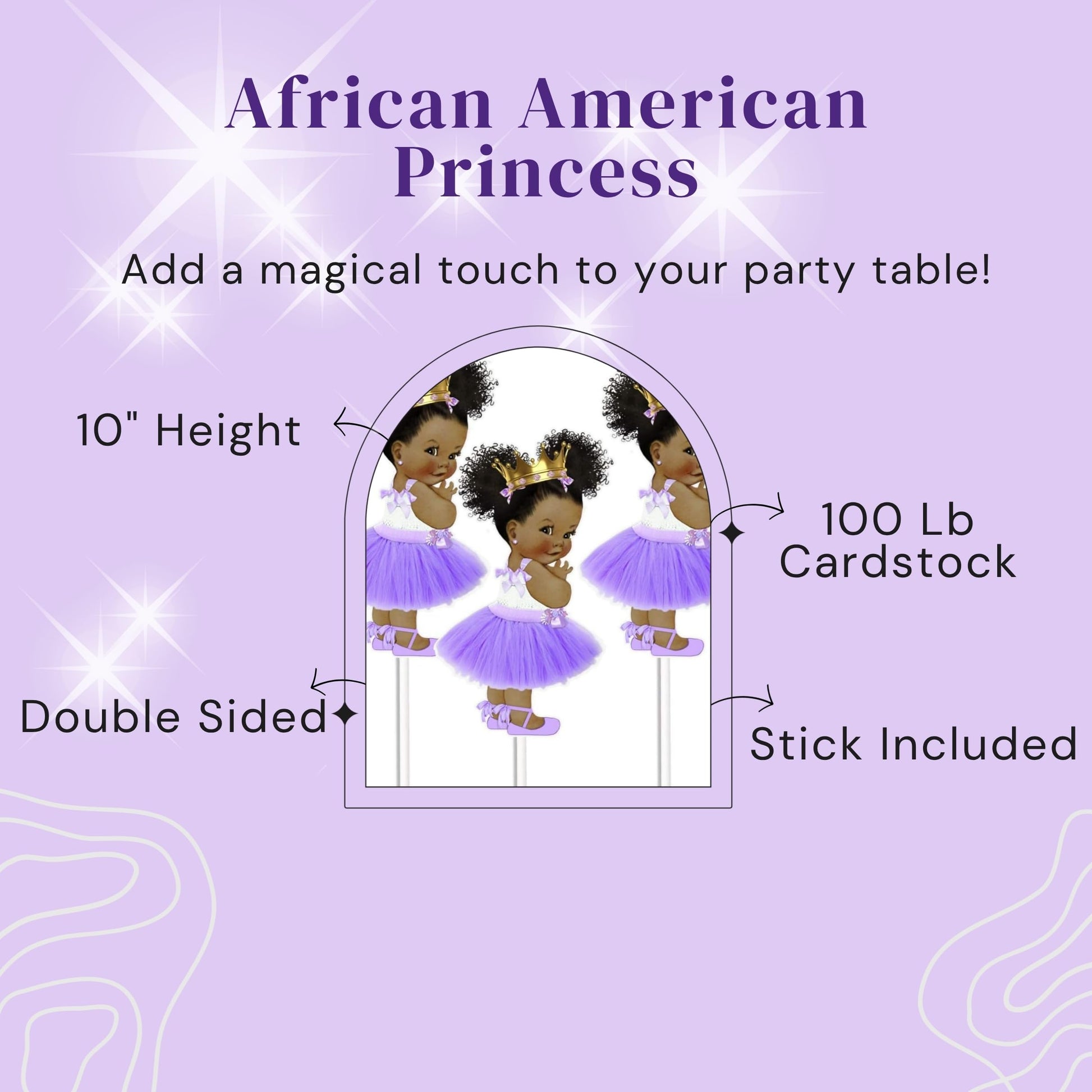 Little Lavender Princess Table Decoration Centerpieces, Set of 3 African American Princess Royal Birthday Cake Centerpieces