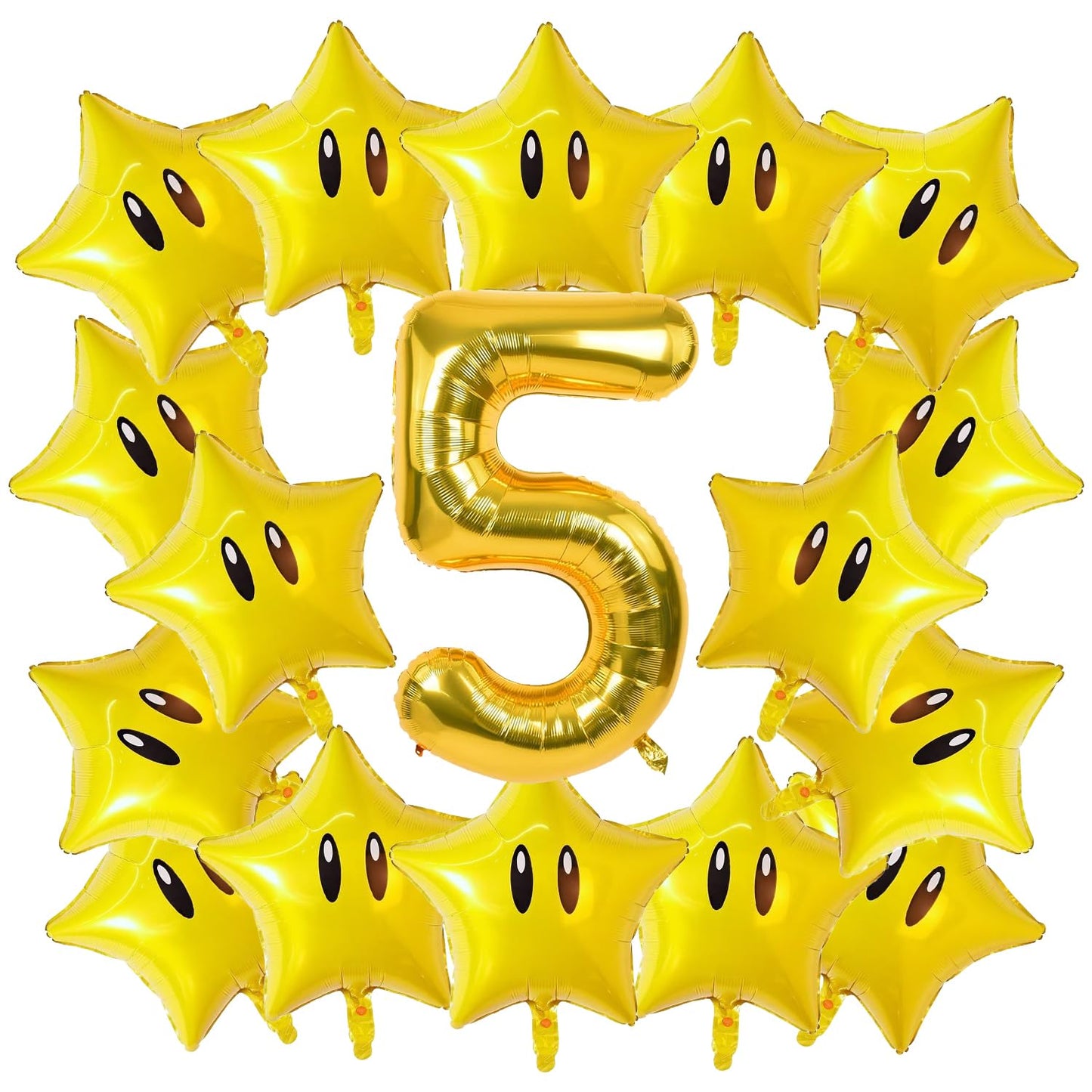 16PCS Foil Star Balloons, 40Inch Number 5 and Star Foil Balloons For Game Theme 5th Birthday Party Decorations Children Party Supply Party Decor ?5th?