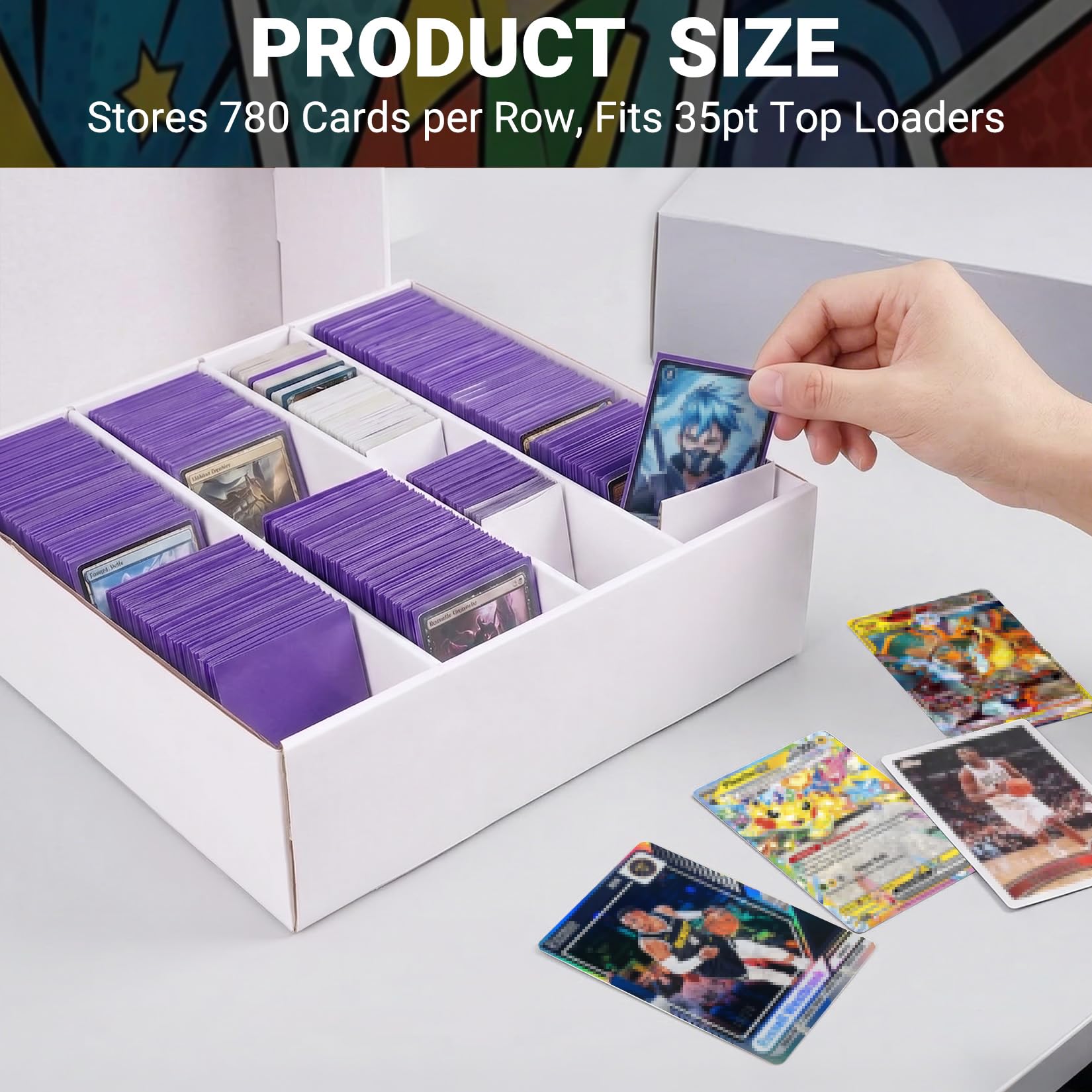 Sbarklo Trading Card Storage Box, 3120 Count Cardboard Card Storage Box with Dividers, 2-Pack 4 Row Card Boxes for Sports Cards, Baseball Cards, TCG