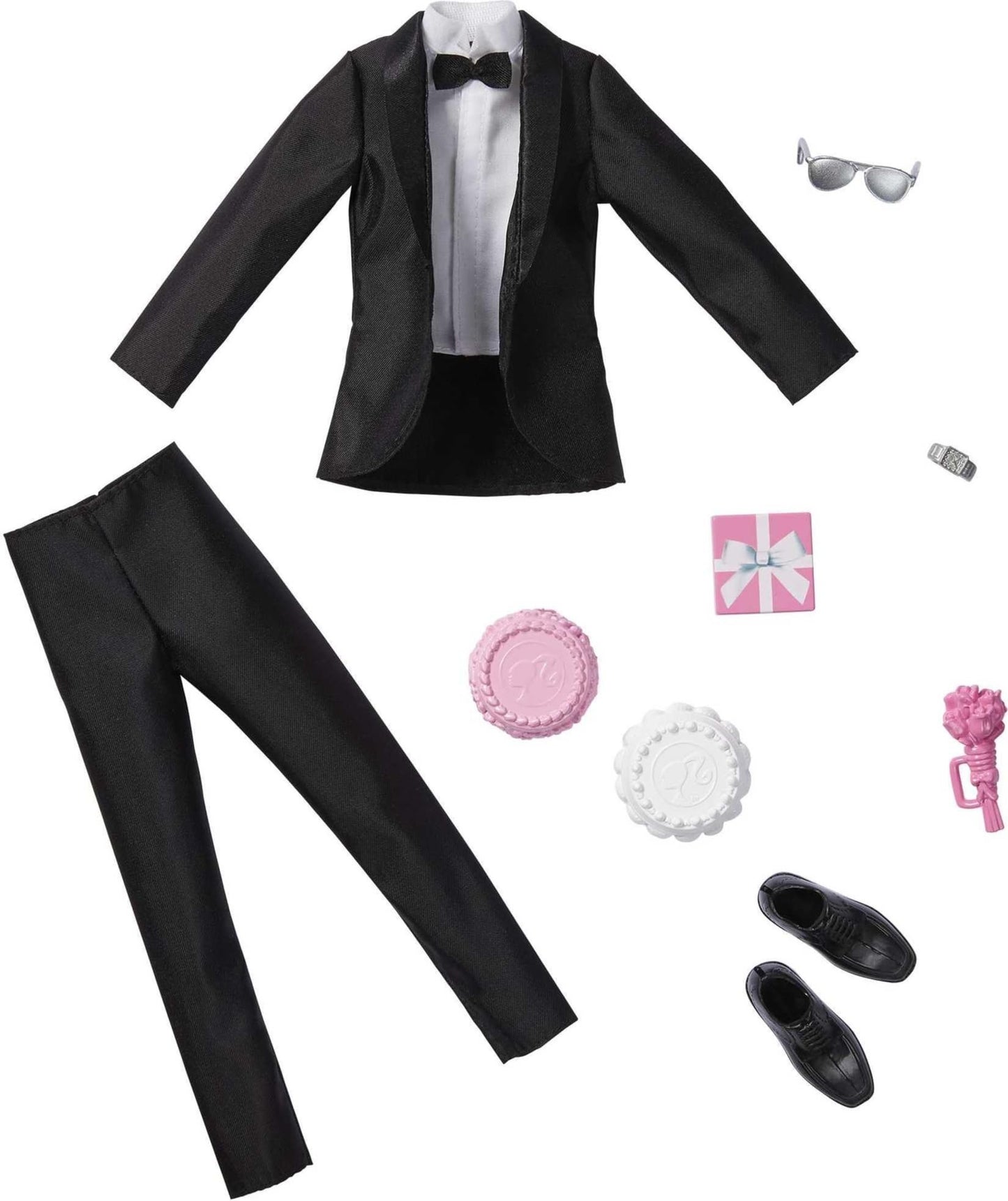Barbie Fashion Pack: Bridal Outfit for Ken Doll with Tuxedo, Shoes, Watch, Gift, Wedding Cake with Tray & Bouquet, Gift for Kids 3 to 8 Years Old