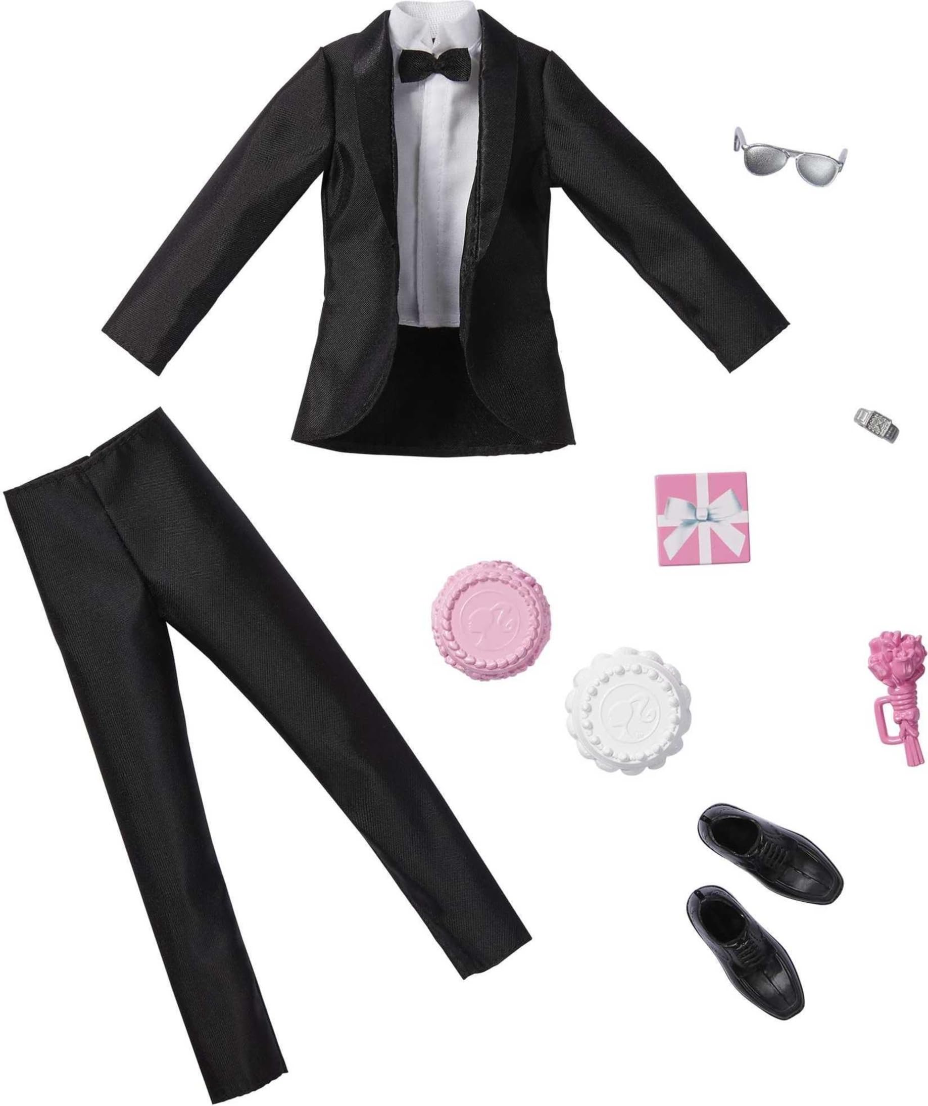 Barbie Fashion Pack: Bridal Outfit for Ken Doll with Tuxedo, Shoes, Watch, Gift, Wedding Cake with Tray & Bouquet, Gift for Kids 3 to 8 Years Old