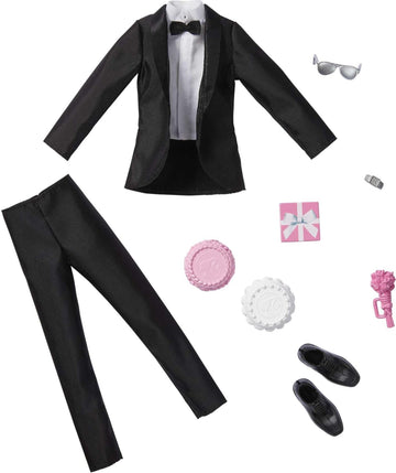 Barbie Fashion Pack: Bridal Outfit for Ken Doll with Tuxedo, Shoes, Watch, Gift, Wedding Cake with Tray & Bouquet, Gift for Kids 3 to 8 Years Old