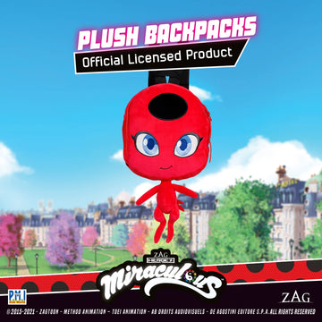 P.M.I. Miraculous Ladybug Plush School Backpack| One of Two 12-Inch-Tall Collectibles | Miraculous Ladybug Toys and Playable Plush Backpacks | Tikki|