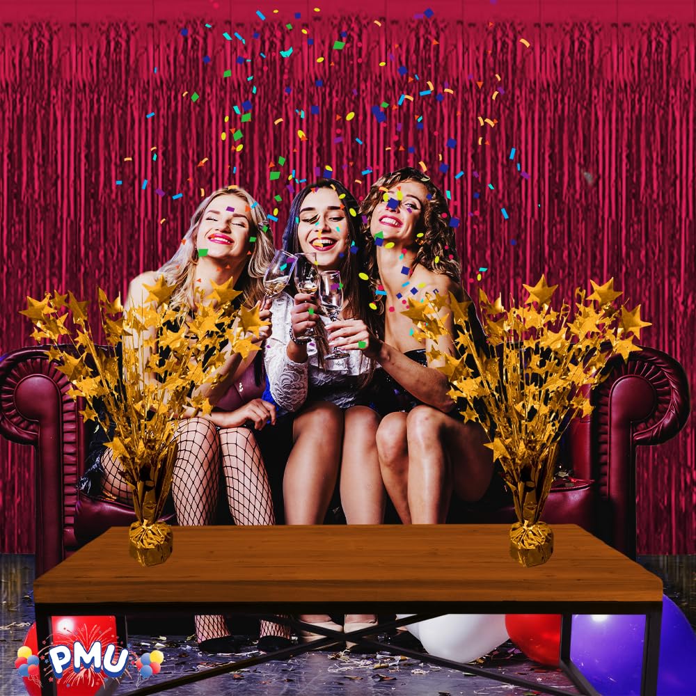 PMU 3 Pack Bursting Star Metallic Foil Spray Centerpiece- Metallic Orange Balloon Weights, Party Table Decorations Centerpiece for Birthdays