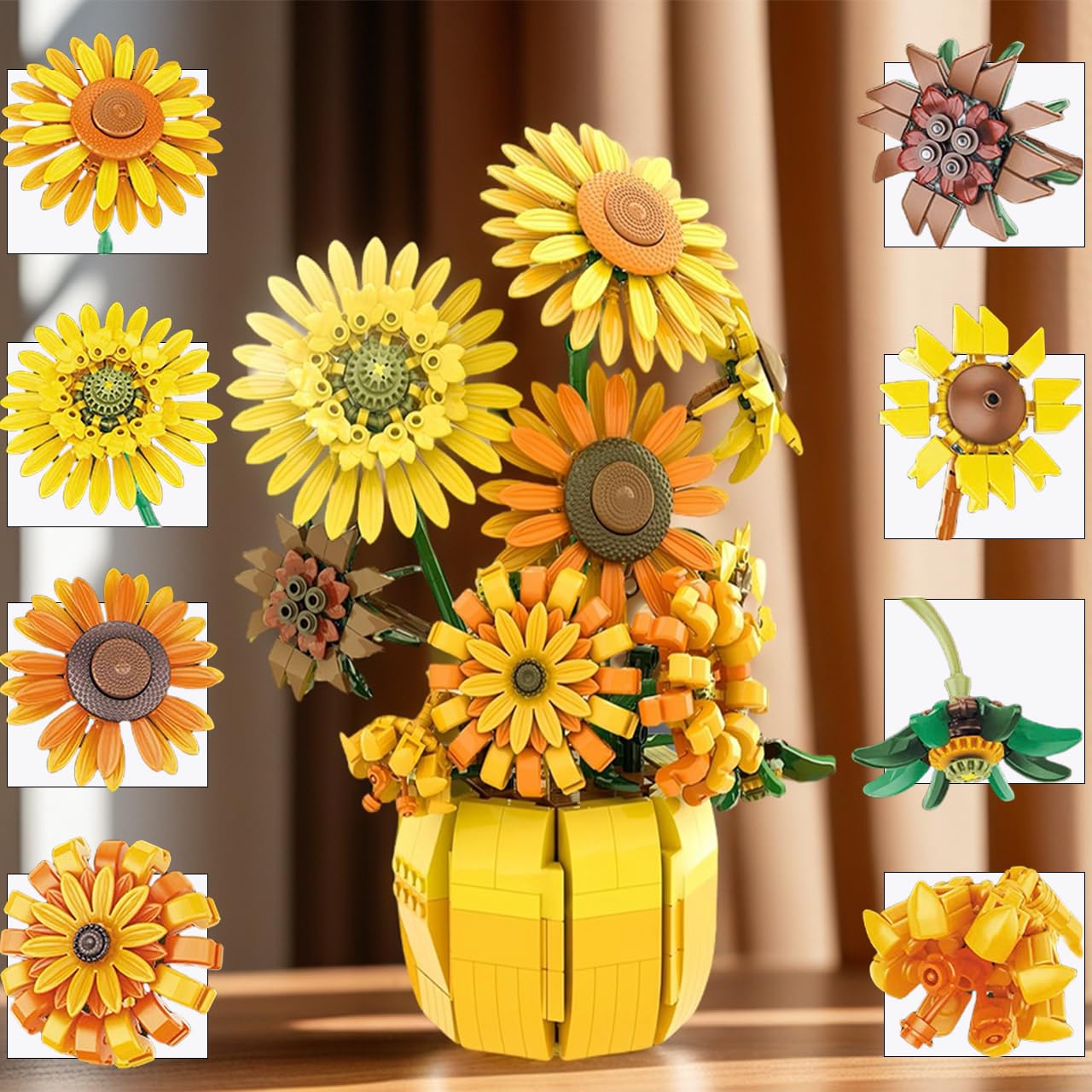 MRBM Sunflower Building Set with Vase, Van Gogh-Inspired Botanical Flower Collection for Adults & Teens, Flower Garden Building Toys for Women