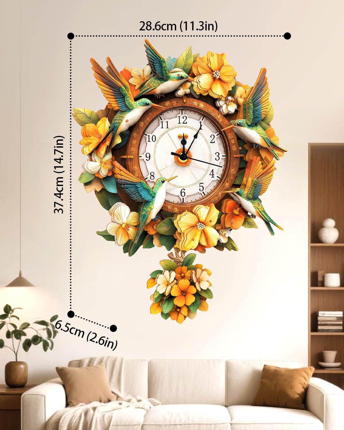 Rnfinewow 3D Wooden Puzzles for Adults, Hummingbird Clock with Pendulum Model Kit, 3D Puzzles for Adults Room Home Decor DIY Wall Clock Kit, Holiday