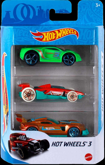 Hot Wheels 3 Car Pack, Multipack of 3 Vehicles, Instant Starter Set, Collection of 1:64 Scale Toy Sports Cars, Rolling Wheels, for Kids 3 Years & Up