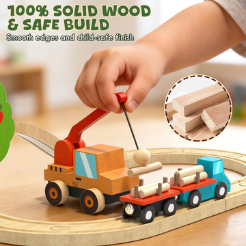 Lehoo Castle Wooden Train Set for Toddlers 2-4 - Wooden Train Track Set for Kids, Farm Animal Train Toys for 3 4 5 6 Year Old Boy Girl Birthday Gifts