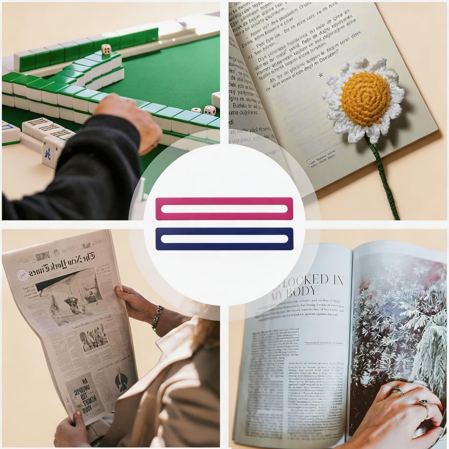 4Pcs Mahjong Card Sleeve and Line Finder for Mahjongs Beginners and Lover