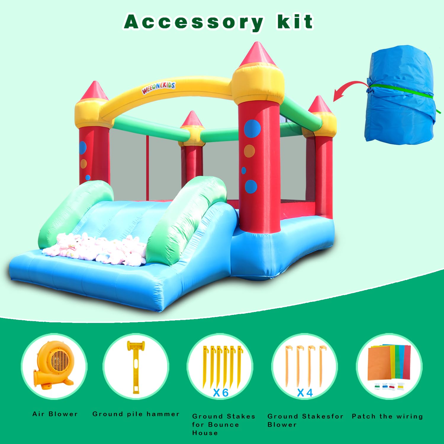 WeeOneKids Air Bounce House, Inflatable Bouncer with Air Blower and Slide, Jumping Family Backyard Bouncy Castle with Extra Thick Material (Red