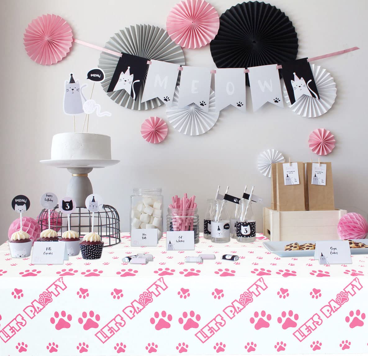 Hegbolke 4pcs 51.2x86.6in Puppy Dog Pet Paw Print Disposable Plastic Tablecloth - Cat & Dog Paw Party Supplies