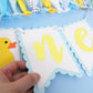 Rubber Ducky High Chair Banner - Rubber Duck Decoration, Boys Birthday Banner, Light Blue Summer Birthday Decor