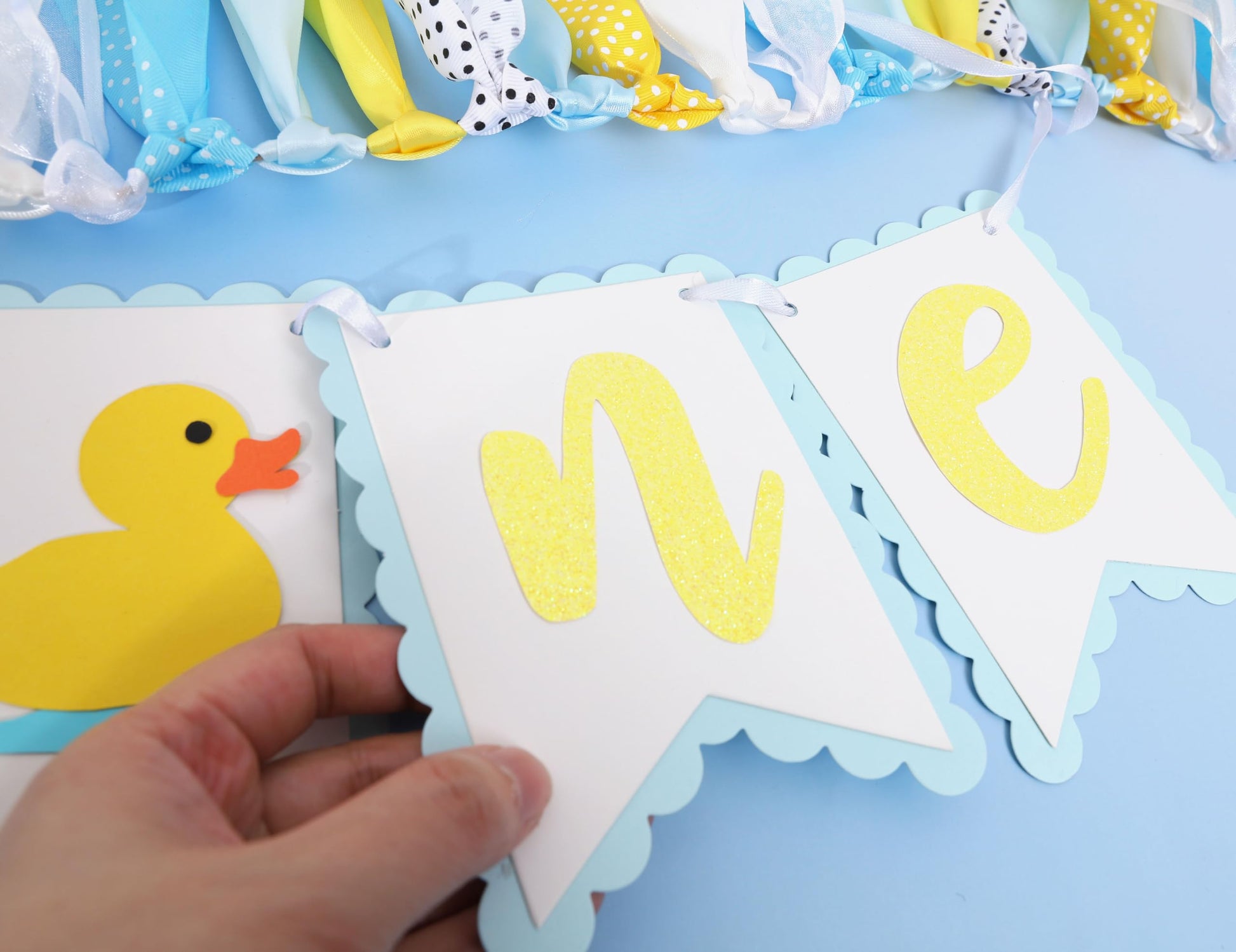 Rubber Ducky High Chair Banner - Rubber Duck Decoration, Boys Birthday Banner, Light Blue Summer Birthday Decor