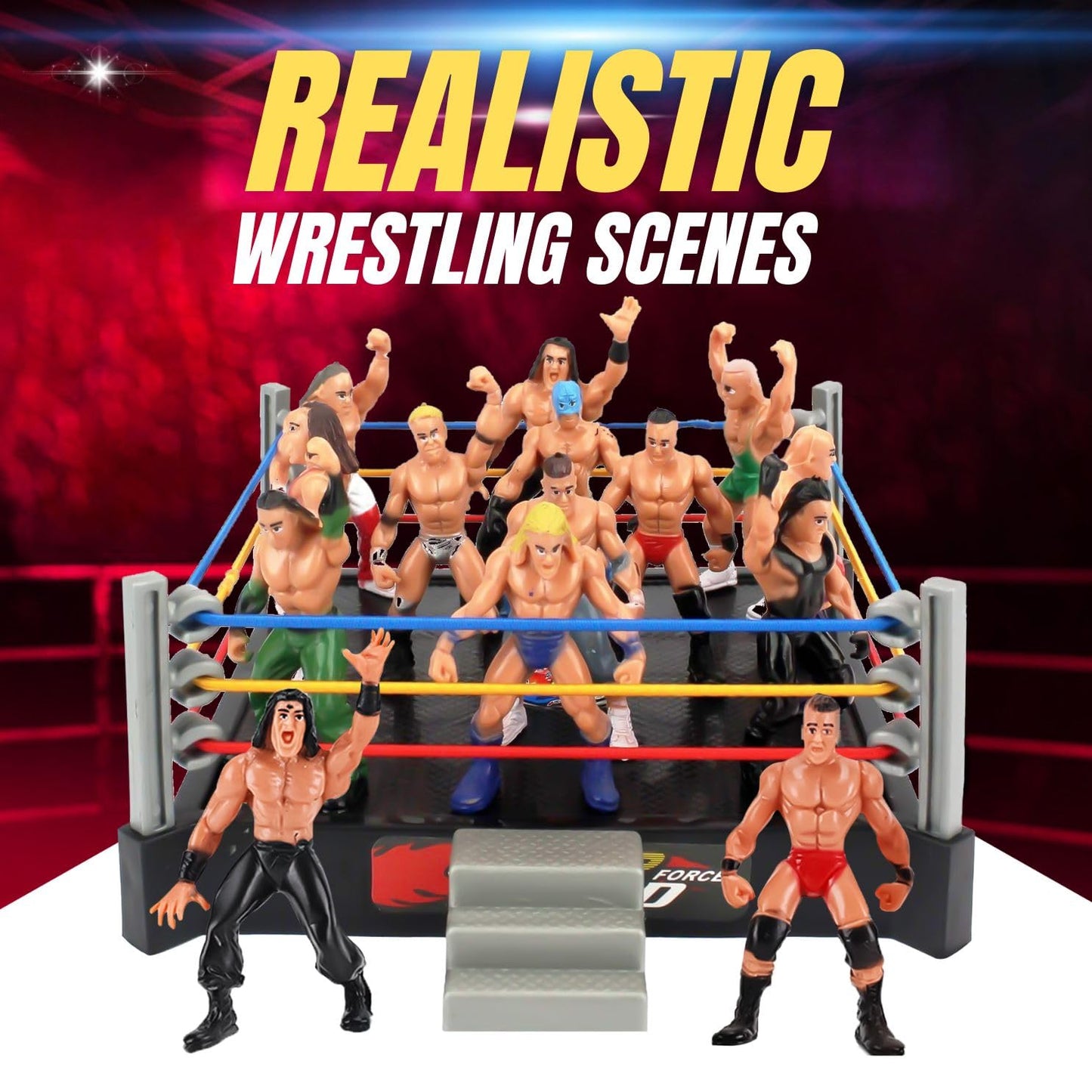 Liberty Imports Ultimate 32-Piece Wrestling Miniature Toys for Kids Pretend Play, Wrestler Figures with 2 Rings & Realistic Accessories for Boys