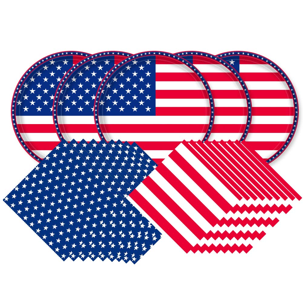 Gatherfun American Flag Patriotic Party Supplies Disposable Napkins and Paper Plates for Veterans Day Election Day 4th of July Independence Day