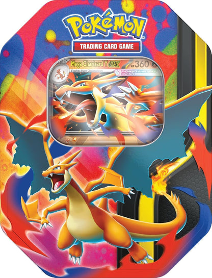 Pokémon TCG Trading Card Game: Mega Charizard ex Promo Card and Tin, Comes with 4 Packs (2 Phantasmal Flames, 1 Journey Together, 1 mega Evolution)