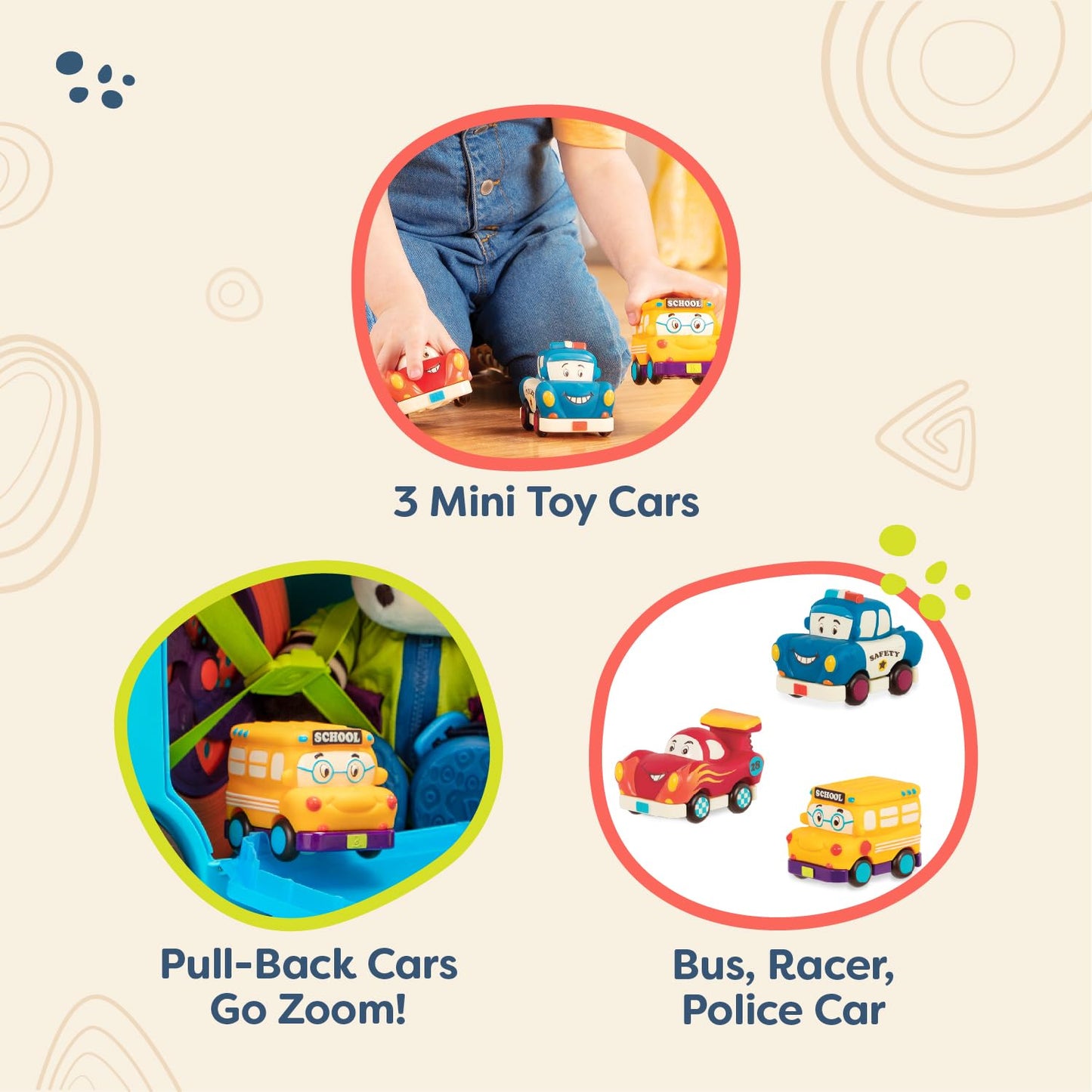Mini Wheeee-Ls! 3 Mini Vehicle Set, Multi, Race Car, Bus, Police Car