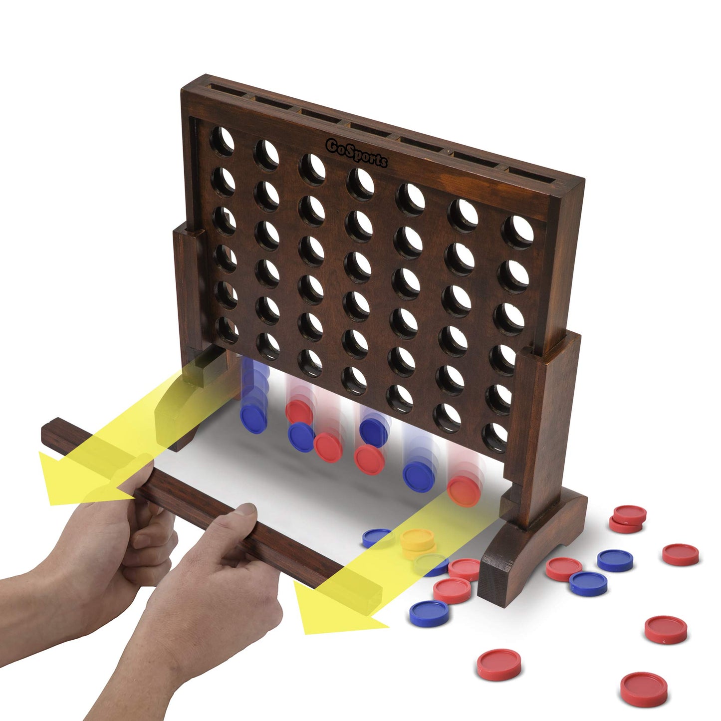 GoSports 1 Foot Width Premium 4 in a Row Game Dark Wood Stain with Connect Coins, Portable Case and Rules
