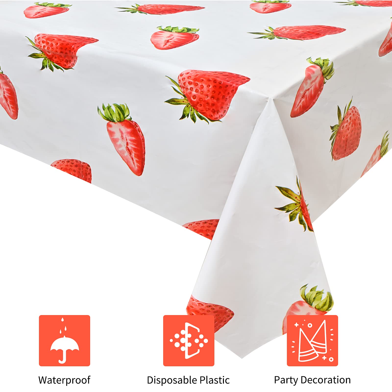 Lecferrarc 2 Pcs Strawberry Tablecloth Strawberry Plastic Table Covers 87 x 51 Inches Tablecovers for Birthday Party Supplies