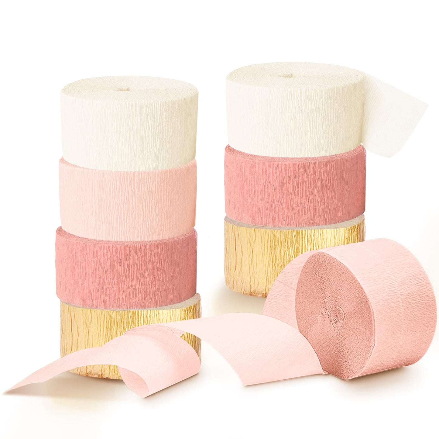 AOBKIAT Wedding Streamers Party Decorations,8 Rolls Pink Gold Crepe Paper