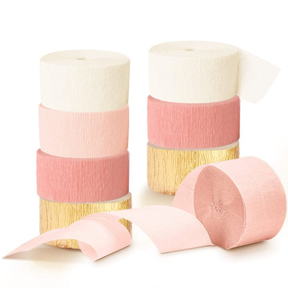 AOBKIAT Wedding Streamers Party Decorations,8 Rolls Pink Gold Crepe Paper
