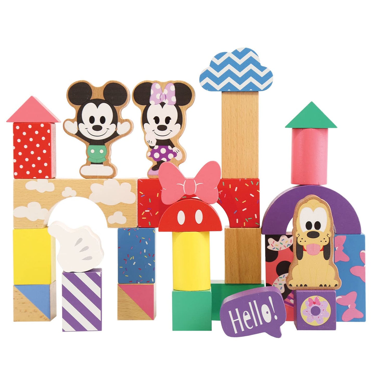 Just Play Disney Wooden Toys Mickey Mouse & Friends Block Set, 28-Piece Set Includes Mickey Mouse, Minnie Mouse, and Pluto, Kids Toys for Ages 18