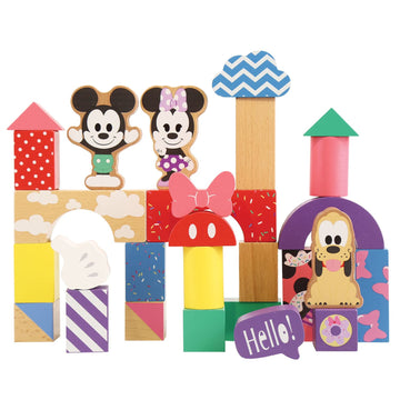 Just Play Disney Wooden Toys Mickey Mouse & Friends Block Set, 28-Piece Set Includes Mickey Mouse, Minnie Mouse, and Pluto, Kids Toys for Ages 18