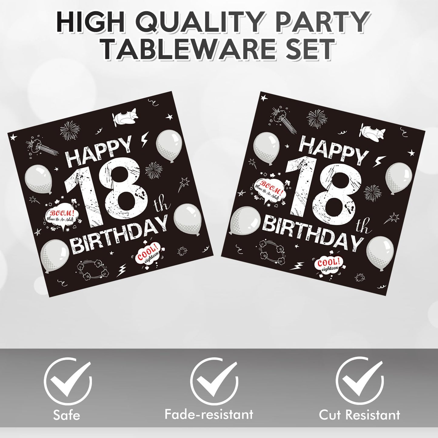 40Pcs 18th Birthday Decorations for Boys Girls,18th Birthday Plates and Napkins Black and White Disposable Party Tableware Set for Time To Adult 18