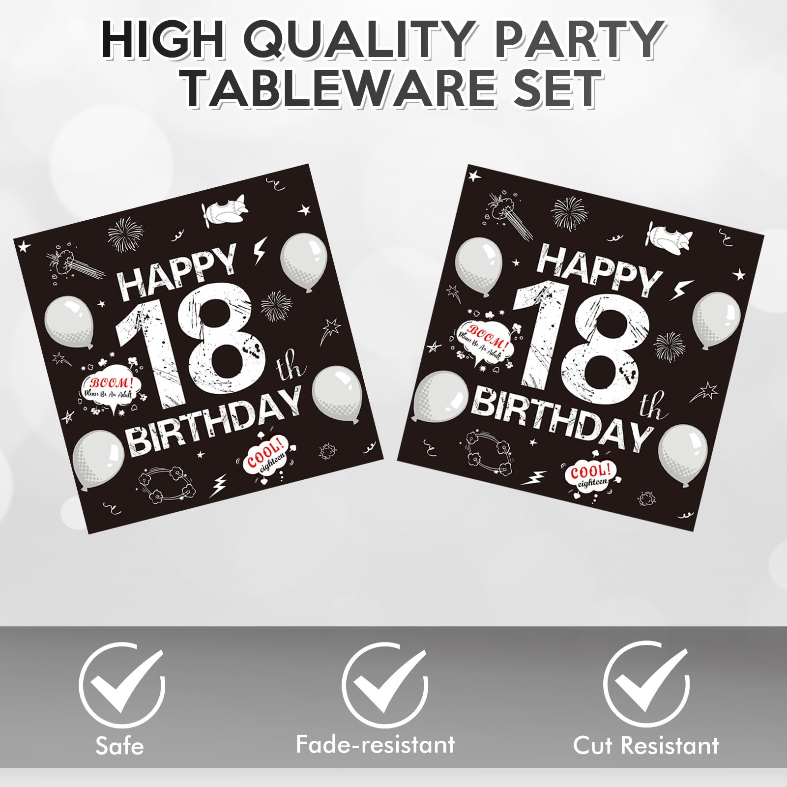 40Pcs 18th Birthday Decorations for Boys Girls,18th Birthday Plates and Napkins Black and White Disposable Party Tableware Set for Time To Adult 18