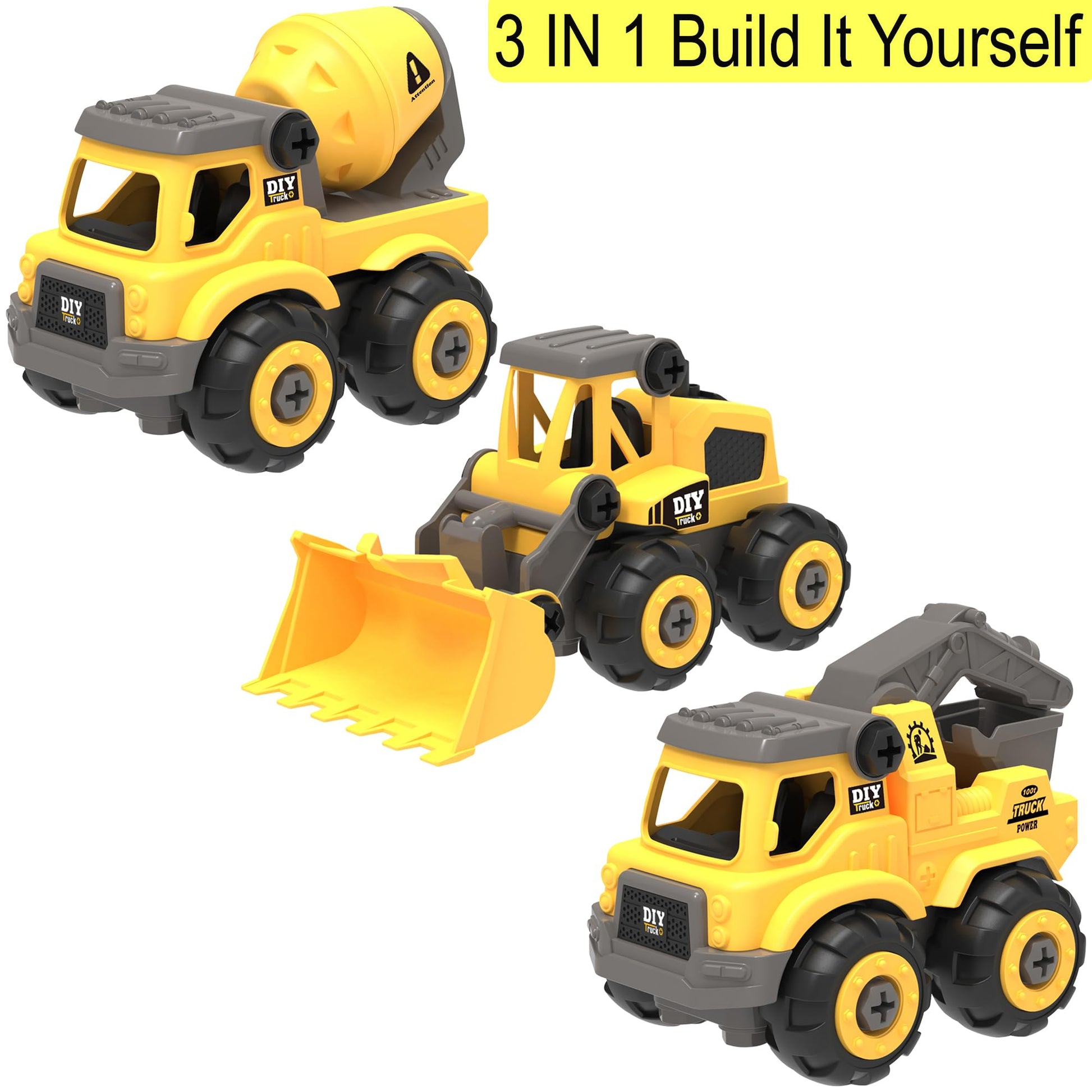 Misco Toys: DIY 3-in-1 Construction Truck - 58pc Assembly Kit, Vehicle Building, Transformation Set, Easy Take Apart & Re-Build, Storage Case, Kids 6+
