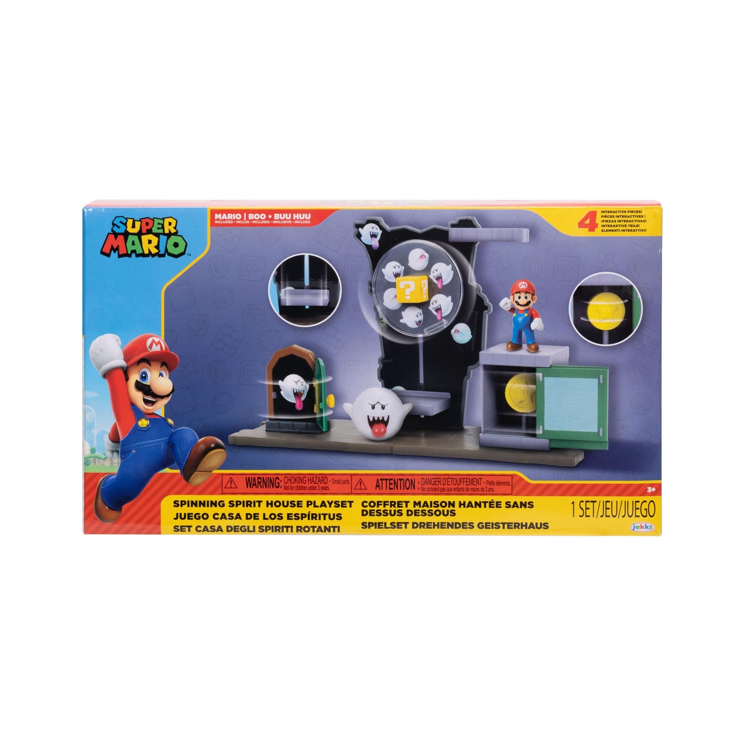 Super Mario Spinning Spirit House Playset with 2.5"-Inch Mario Action Figure, Boo, and Accessories