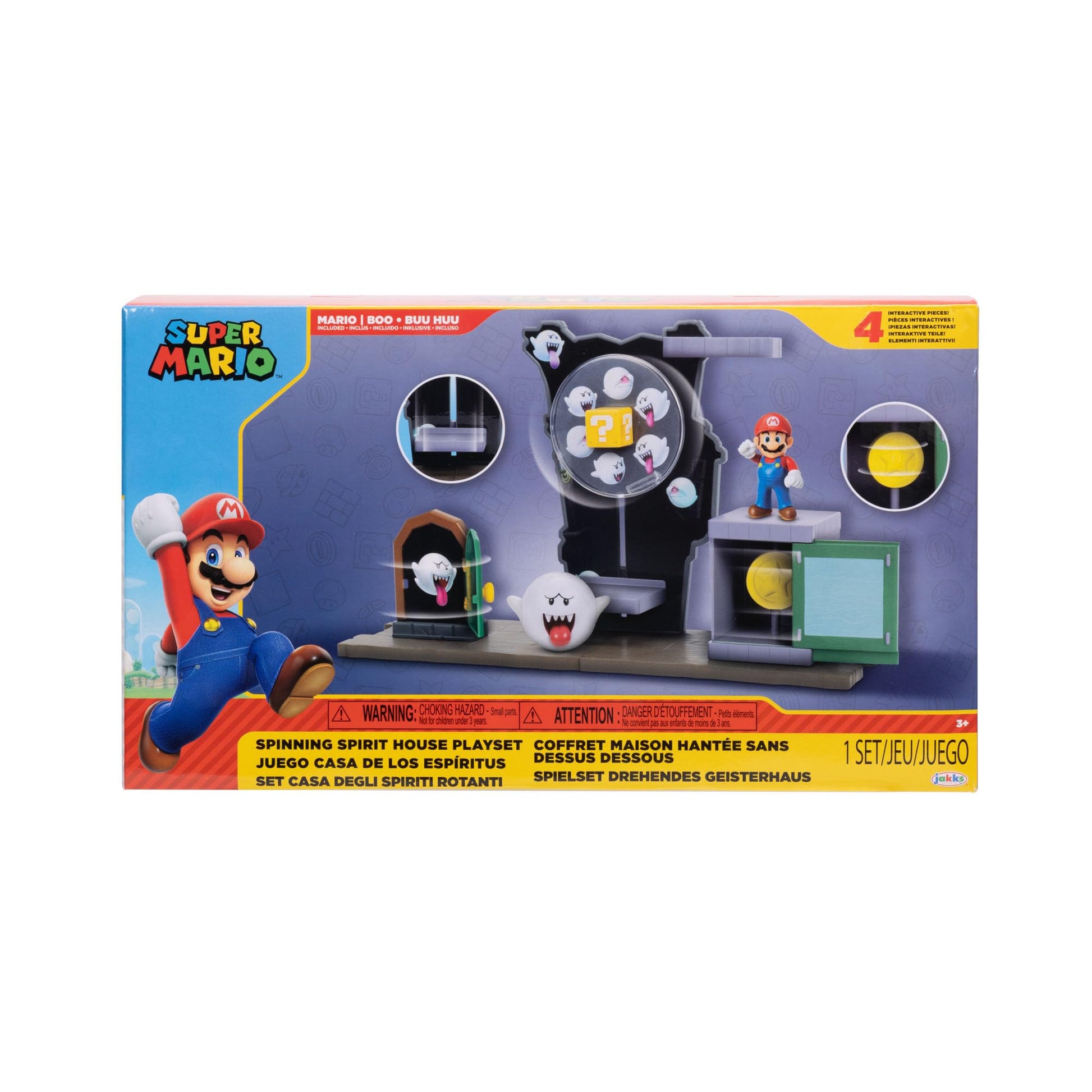 Super Mario Spinning Spirit House Playset with 2.5"-Inch Mario Action Figure, Boo, and Accessories