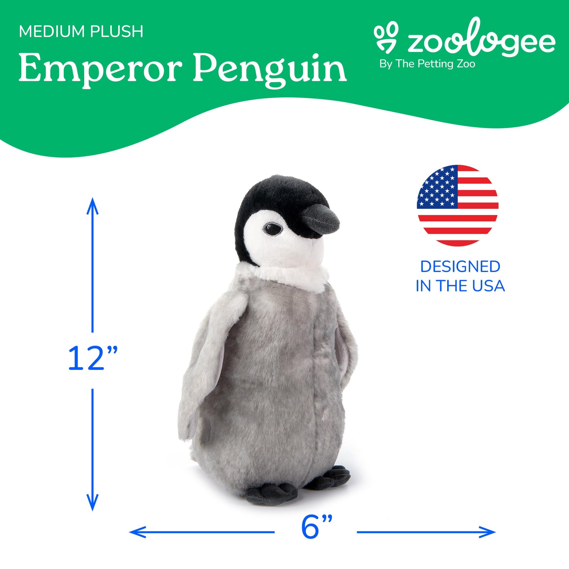 The Petting Zoo Emperor Penguin Chick Stuffed Animal Plushie, Gifts for Kids, Earth Keeperz Sealife Animals, Zoologee Grey Emperor Penguin Chick Plush