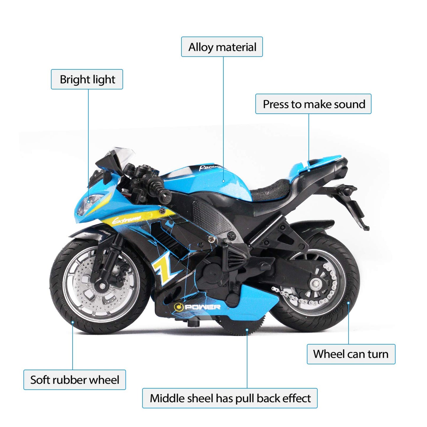 MING YING 66 Toy Motorcycle - Pull Back Toy Car with Sound and Light Toy,Toy Motorcycles for Boys,Toys for 3-9 Year Old Boys (Blue)