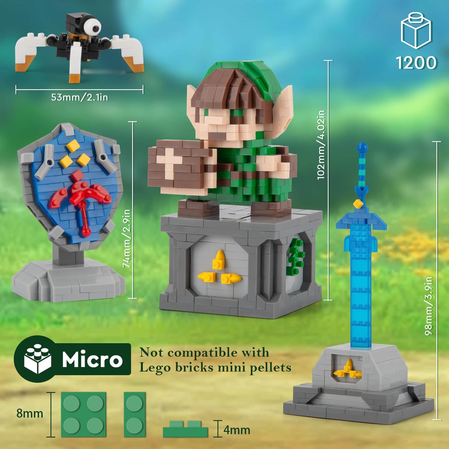 Finger Rock Link Building Set, Game Action Figure Building Kit, 4 in 1 BOTW Holding Master Sword and Hylian Shield Guardian Toys Gifts for Adults