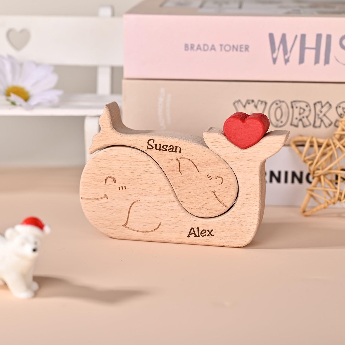 Custom Wooden Whale Family Puzzle with Personalized Names Special Single Parent Design Thoughtful Decorative Gift for Mom or Dad Ideal for Mother’s