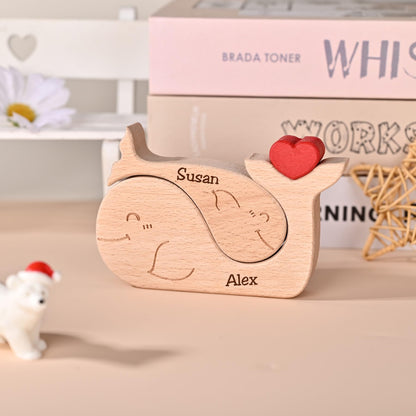 Custom Wooden Whale Family Puzzle with Personalized Names Special Single Parent Design Thoughtful Decorative Gift for Mom or Dad Ideal for Mother’s