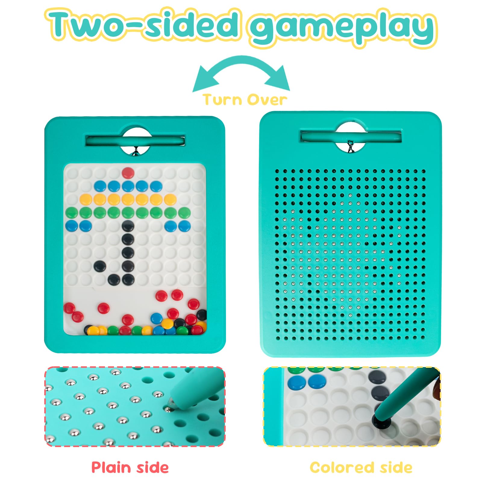 Kkogleam 2-in-1 Double-Sided Magnetic Drawing Board for Kids& Toddlers Magnet Doodle Board with Beads, Magnetic Tablet Toy for Airplane & Car Ride
